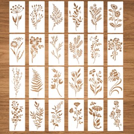 24pcs Wildflower Stencils for Painting, Reusable Leaves and Flower Stencil for Crafts Floral Drawing Templates for Painting on Wood Craft Canvas Notebook Scrapbook Wall Art Home Decor
