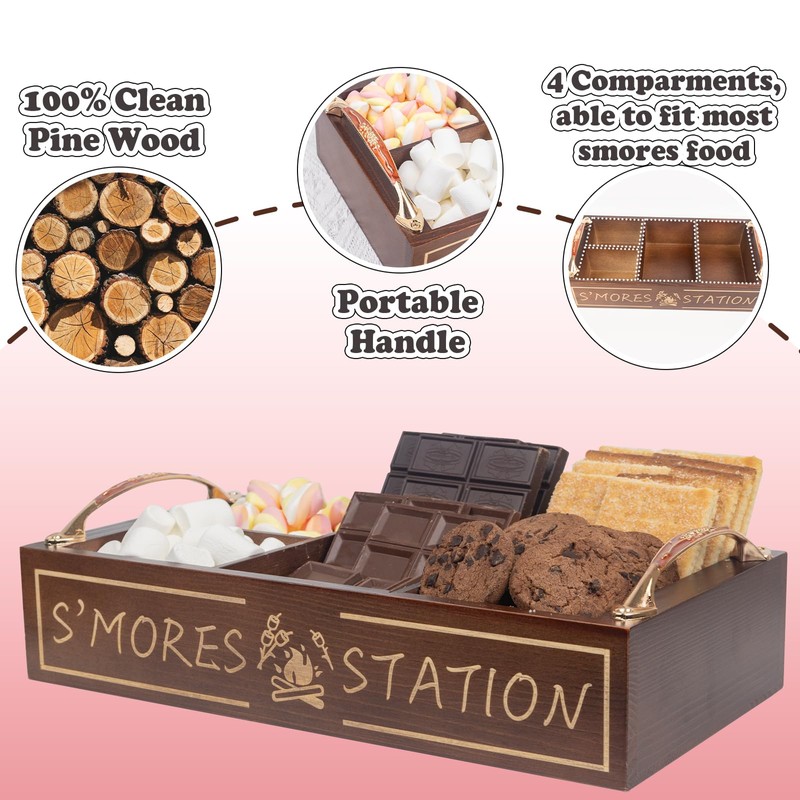 Extguds S'Mores Station with Cutout Handles,Sets:1 Smores Caddy+4 Roasting Sticks,for