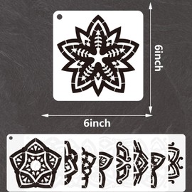YKW 9 Pack Geometric Flower Mandala Stencils for Painting - Reusable Star Pattern Templates for DIY Home Decor, Wood, Fabric, Walls - 6x6 Inch Laser Cut Painting Stencil Set for Arts and Crafts