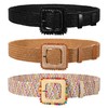 TRIWORKS 3 Pack Straw Woven Stretch Belt for Women,Raffia Elastic
