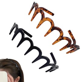 Azlanway Zigzag Headbands Women & Men, 2 Pieces Non-Slip Hair Bands Black & Tortoiseshell - Elastic Headbands for Sports, Everyday Makeup, Styling - Unisex Polycarbonate Hair Accessories