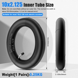 Amitor 10 x 2.125 E Scooter Inner Tube, 10 Inch Inner Tube E Scooter Thickened with Silver Valve 45°, 10 x 2.125 E Roller Tube Replace for Segway Ninebot F20 / F30 / F40 / F65 (2 Pack)