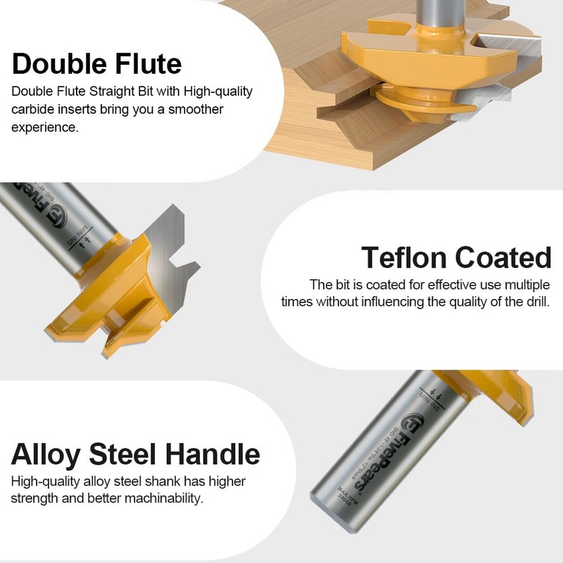 FIVEPEARS 45 Degree Lock Miter Router Bit, 1/2 Inch Shank,