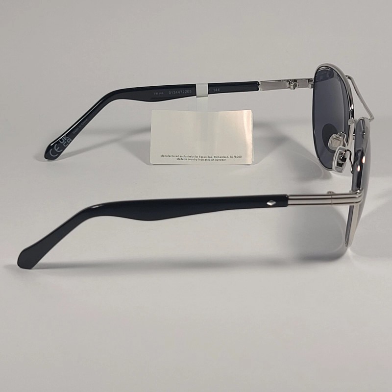 Fossil FM146 Men's Pilot Style Sunglasses Silver Black Frame Solid