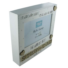 Photo Frame The Worlds Best Step Dad Tile Art Fathers Day Gift Wood Cream 6x4"