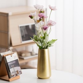 Jarrón dorado claro – Florero grande de cerámica dorada de 8 pulgadas para decoración del hogar/mesa/acento, jarrones modernos minimalistas para centros de mesa, decoración de habitación, sala de