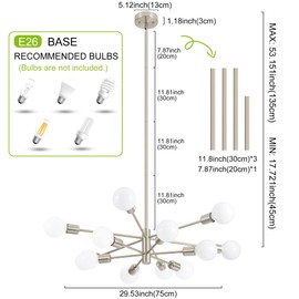 Deyidn Sputnik Chandelier Modern Brushed Nickel Chandeliers 12-Light Mid Century Ceiling Lighting Fixture for Living Room, Kitchen, Bedroom, Dining Room, and Farmhouse