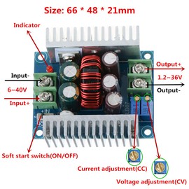 Anmbest Constant Current CC CV Buck Converter Module DC 6-40V to 1.2-36V 20A 300W Adjustable Step Down Voltage Regulator Power Supply Module with Short Circuit Protection Function