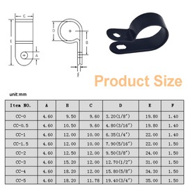 Yosawa 225-Pieces Nylon Rope Light R-Style Cable Clamp Mounting Clips for 1/8", 3/16", 1/4", 5/16", 3/8", 1/2", 5/8", 3/4" Diameter Wire Management Black