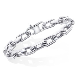 Stainless Steel Link Chain Bracelet for Men - Trendy Mens Bracelets Chunky Cuban Paperclip Solid Link Chain Wrist Bracelet Classic Simple Oval Stacking Layered Thick Large Jewelry Gifts for Men