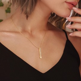 MEVECCO Women Initial K Necklace Gold 18K Plated Cubic Zirconia Vertical Bar Pendant Necklace with Letter Engraved A-Z Dainty Jewelry Gifts