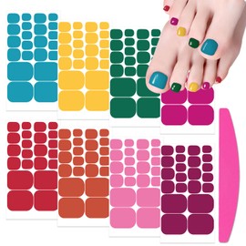 SILPECWEE 8 Sheets Full Nail Wraps for Toes Dark Solid Color Toe Stickers Decals Polish Strips Gel Self Adhesive Toenails Manicure Design With File