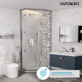 gotonovo Rainfall Bathroom Shower System Rain Shower Head and Handle Set Wall Mounted Shower Complete Combo Solid Brass Pressure Balancing Shower Mixer Valve 8 Inch Brushed Nickel