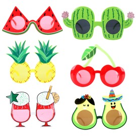 Hileyu 6 Pairs Party Sunglasses Novelty Glasses Fun Glasses Funny Hawaiian Glasses Party Props for Adults and Kids Party Photo Booth Props Tropical Sunglasses Beach Party Supplies Decoration