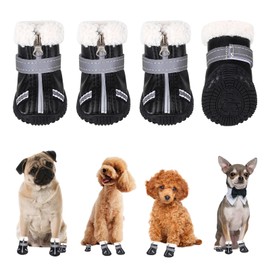 Rstigiker Waterproof Dog Boots, Fleece Shoes with Reflective Straps Winter Dog Paw Protector Warm Booties for Injured Paws Anti-Slip Walking Boots Outdoor for Small, Medium Dogs, Puppy (M)