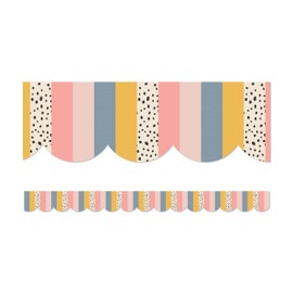 Carson Dellosa We Belong Neutral Stripes Bulletin Board Borders, 39 Feet of Scalloped Boho Striped Classroom Borders for Bulletin Board, White Board, Cork Board, and Neutral Classroom Décor