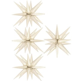 Star Balloons 4pcs, Beige Star Balloons, Star Foil Balloons, Sandy White Star Balloons, Large Spike Mylar Balloons for Birthday, Baby Shower, Christmas, New Year, Holiday