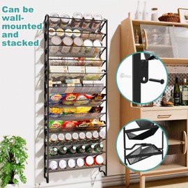 Simple Trending 2-Pack 4 Tier Spice Rack Organizer,Stackable Kitchen Counter Shelves,for Cabinet,Countertop,Pantry, Door or Wall Mount, Metal Mesh,(Jars not Included), Black