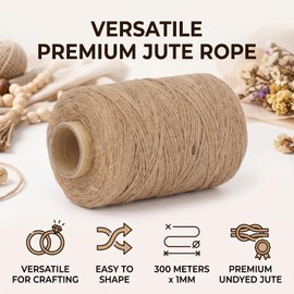 Fafeicy Hilo de Yute 300M 1mm para Manualidades y Decoración del Hogar Material de yute sin teñir ni blanquear: resistente, flexible y fácil de moldear para Proyectos DIY y Artesanía Creativa