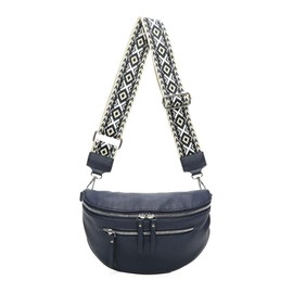Womens Lightweight PU Leather Wide Strap Sling Shopper Handbag Shoulder Crossbody Bag -NAVY
