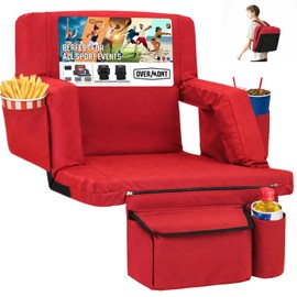 Overmont Stadium Seat with Back Support - 2.8'' Padded Cushion 6-Position Recliner Portable Bleacher Seat with Dual Hooks Backpack Straps Cup Holders Pockets for Sports Events Concert, Wider