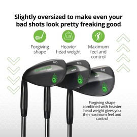 BombTech - Premium Golf Wedge Set - 52, 56, 60 Degrees Golf Wedges - Left Handed (Black)