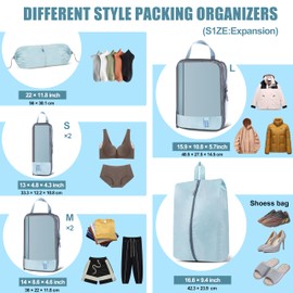 Shaggie 7 Pcs Compression Packing Cubes Set, Packing Cubes Travel Organizer for Travel Essentials, Packing Organizers for Carry-on Suitcase- Lake Blue