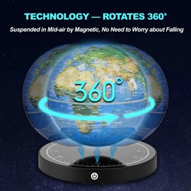 Floating Globe, Magnetic Levitating Globe with LED Light, 360° Rotating Geographic Globe World Map for Home Office Decor, Cool Tech Gift for Kids, Teacher, Husband, Colleague..