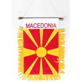 Republic of North Macedonia Fringed Rear-View Mirror Window Hanging Flag with Suction Cup