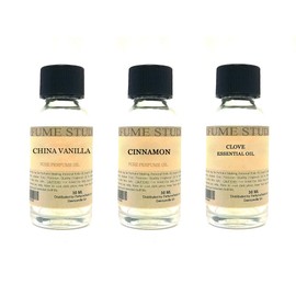 Fragrance Oil Set 3-Pk 1oz Each for Making Soaps, Candles, Bath Bombs, Lotions, Room Sprays, Colognes (Oriental Spicy, China Vanilla, Cinnamon, Clove)