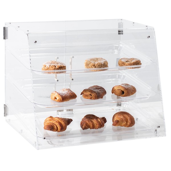 VIVO 3 Tray Acrylic Display Case, 21 x 17 x 16 inch, 3 Tier Commercial Countertop Pastry Display with Rear Door Access and Removable Shelves Candy-DSPY3