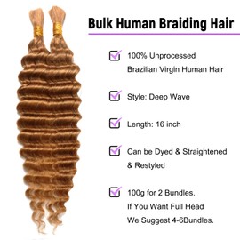 Human Braiding Hair For Micro Braids 16 Inch Double Drawn 100% Human Hair Bulks No Weft Knotless Boho Braid Human Hair Extensions For Braiding(27#, 16Inch 100g(50gx2Bundles))