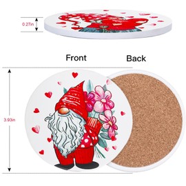 EVECILOO - Juego de 4 posavasos de cerámica con soporte para gnomos de amor, rosas románticas dulces para bebidas, base de corcho protege los muebles, regalo del día de San Valentín