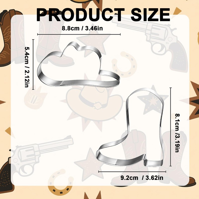 2pcs Cowboy Cookie Cutter, Stainless Steel Cowboy Boot & Western