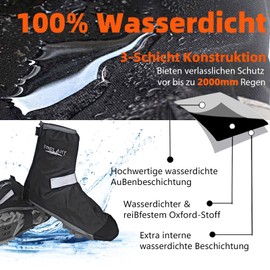 Frelaxy Rain Cover Shoes Bicycle with Reflective Strips, Waterproof Bicycle Shoe Covers with Reinforced Tip for 50% More Durability Bicycle Overshoes with Velcro Fastener (Black, M)