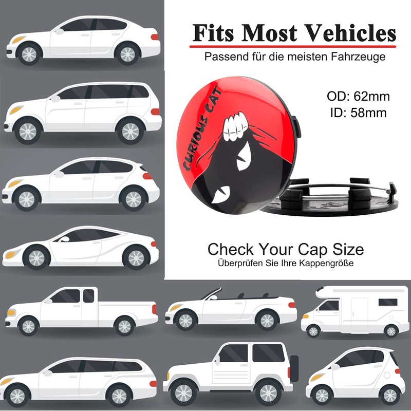 Rhinotuning 4 x 62mm Curious Cat Pattern Lettering ABS Material