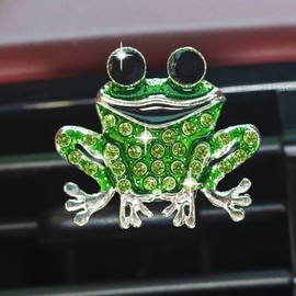 Bling Frog Car Air Freshener Vent Clip, Sparkly Crystal Rhinestone Frog Diffuser Cute Dashboard Decoration Car Interior Accessories (Green, 1.61 Inch)