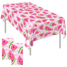 Ruisita 2 Pieces Watermelon Tablecloth 54 x 108 Inches Tablecover Pink Watermelon Disposable Tablecloth Suitable for Indoor or Outdoor Use Party Supplies