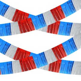 uxcell 6 Pcs Foil Fringe Garland (12" x 10ft) Metallic Tinsel Streamers Banner Wall Hanging Curtain Backdrop Float Decoration for Wedding, Birthday, Christmas, Party, (Red White and Blue)
