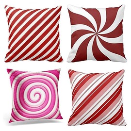 Jbralid Stripe Pattern Peppermint Candy Swirl White Generic Christmas Candycane Red Cotton Linen Indoor Decor Throw Pillow Cover Case Set of 4, 18x18 in