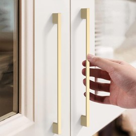 FILTA 10 Pack 8.8 Inch(224mm) Hole Centers Brushed Brass Cabinet Pulls,Stylish Gold Cabinet Pulls Zinc Alloy Cabinet Hardware for Cabinets Cupboard Handles Drawer Pulls