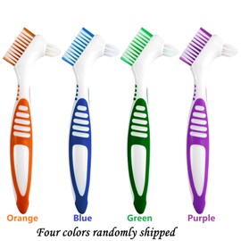Random Color 2 Premium Dual-Sided Denture Cleaning Brush with Multi-Layered Soft Bristles and Rubber Anti-Slip Handle - Portable False Teeth Cleaning Tool for Efficient Denture Care (2)