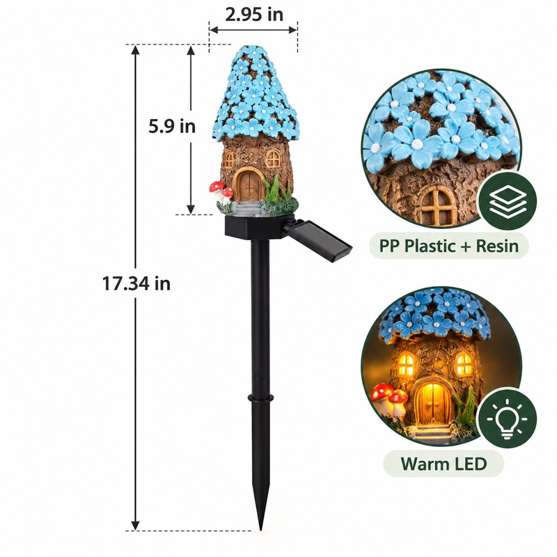 Solar Cartoon House LED Garden Stake Light, Warm Yellow Outdoor