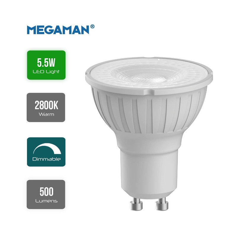 Megaman GU10 Reflector Dimmable LED Lamp, 5.5 Watt, 2800K Colour