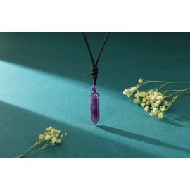 GEHECRST Gemstone 7 Chakra Healing Stones Chain Healing Stone Necklace Hexagon Pendant Necklace with Adjustable Braided Rope Crystal Necklace Lucky Chain for Men and Women, Stone, nylon cord, Amethyst