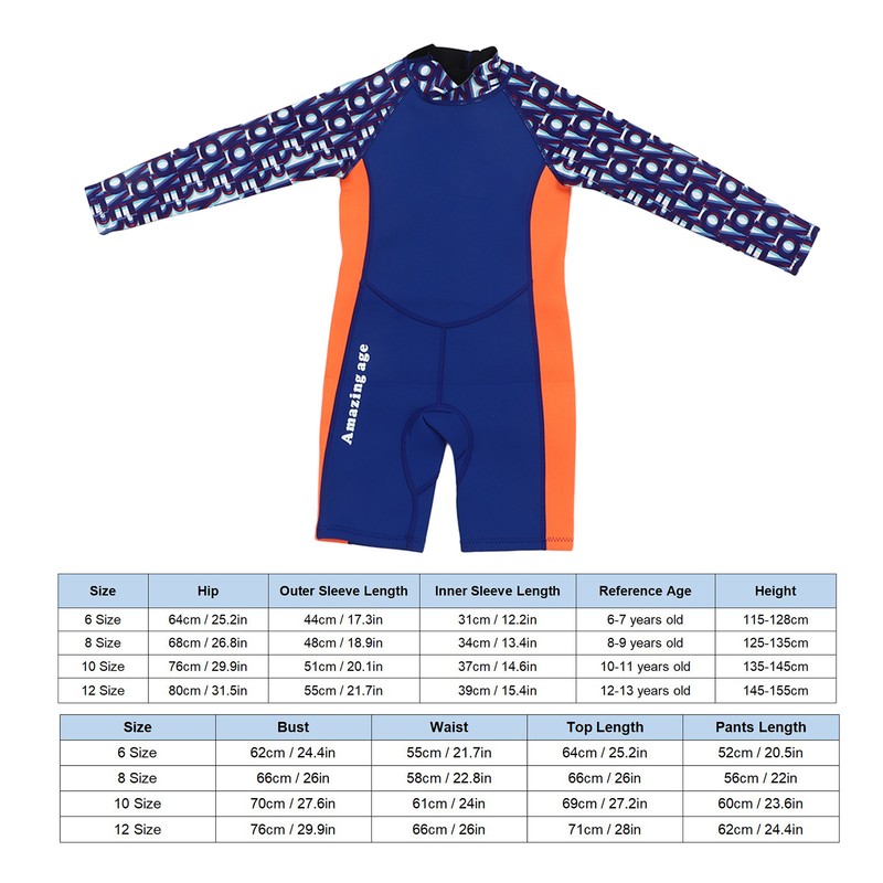Children Diving Suit 2.5mm Neoprene Rubber Nylon Long Sleeve Blue