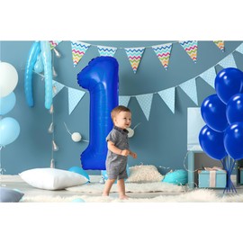40 Inch Dark Blue Number 1 with Latex Balloons, Large Big Foil Number Balloons for Kids Boys 1st Birthday Party Decorations Boys Cute Baby Shower Supplies Anniversary Celebration