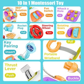 Activity Cube Sensory Toys, Montessori Toys for 1 Year Old Travel Toys for Toddlers on Plan Educational Learning Toys, Gifts for Infant Newborn Boys Girls (10 In 1)