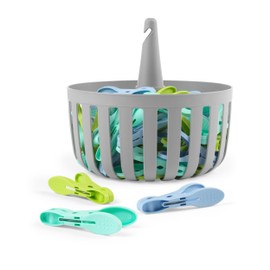 Beldray 30 Ultra Grip Pegs& Basket– Collapsible Peg Basket, Hooks Onto Line, TPR Secure Easy Grip, Drainage Holes to Release Rain, Moisture/Rust Resistant, Long Lasting Clothes Pins