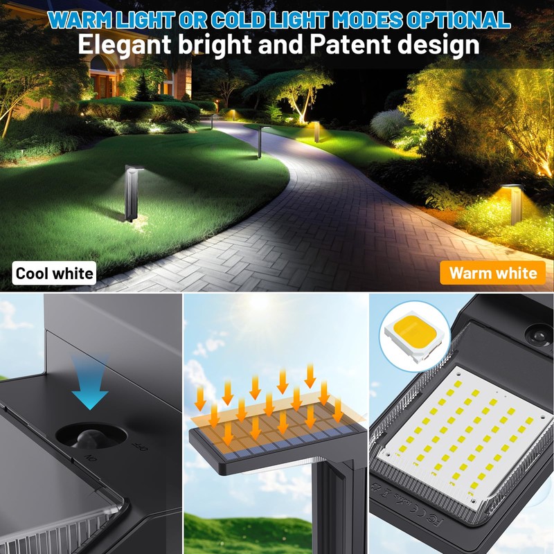 Sunvivo Solar Pathway Lights,2 Modes(Cool White or Warm White),Bright Solar
